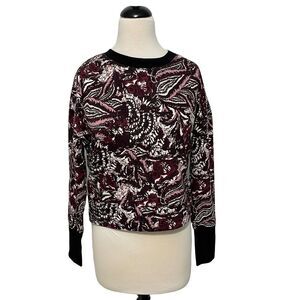 Joie Caleigh Floral Paisley Printed Sweatshirt Thumbhole‎ Burgundy Red Medium